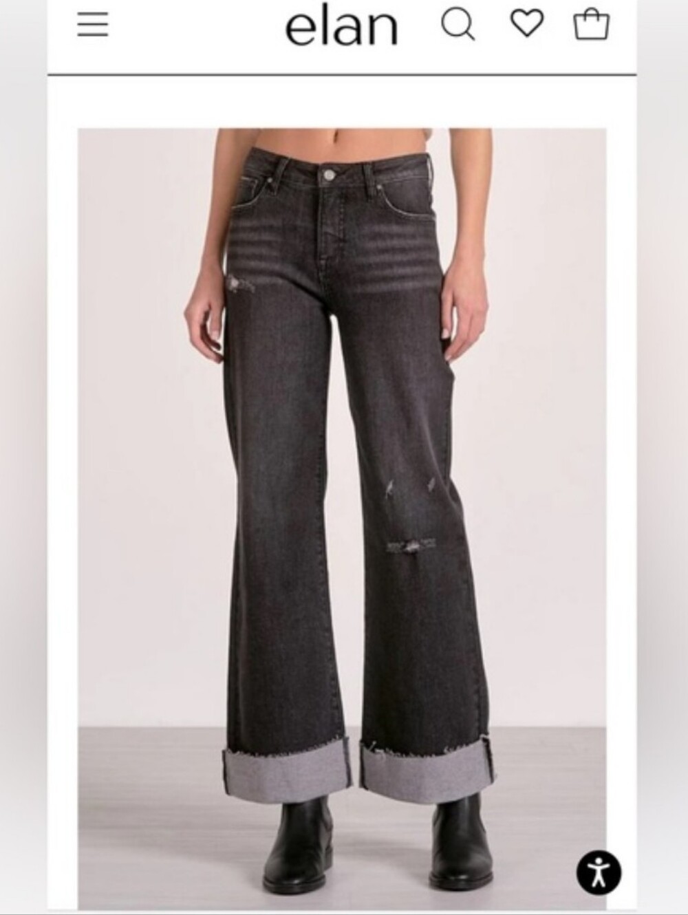Elan NWT Washed Black High-Rise Wide-Leg Jeans with Cuffed Hem